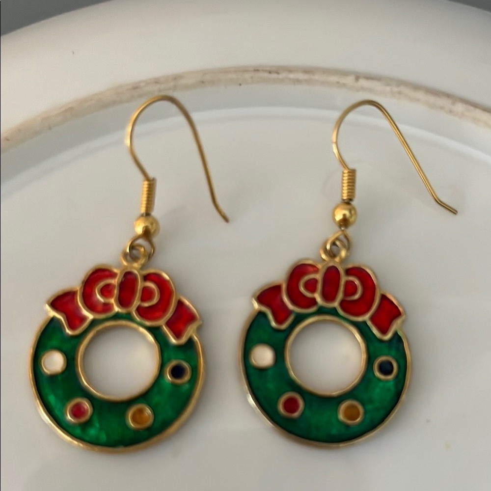 Vintage Red and Green Festive Earrings and brooch - Picture 4 of 6